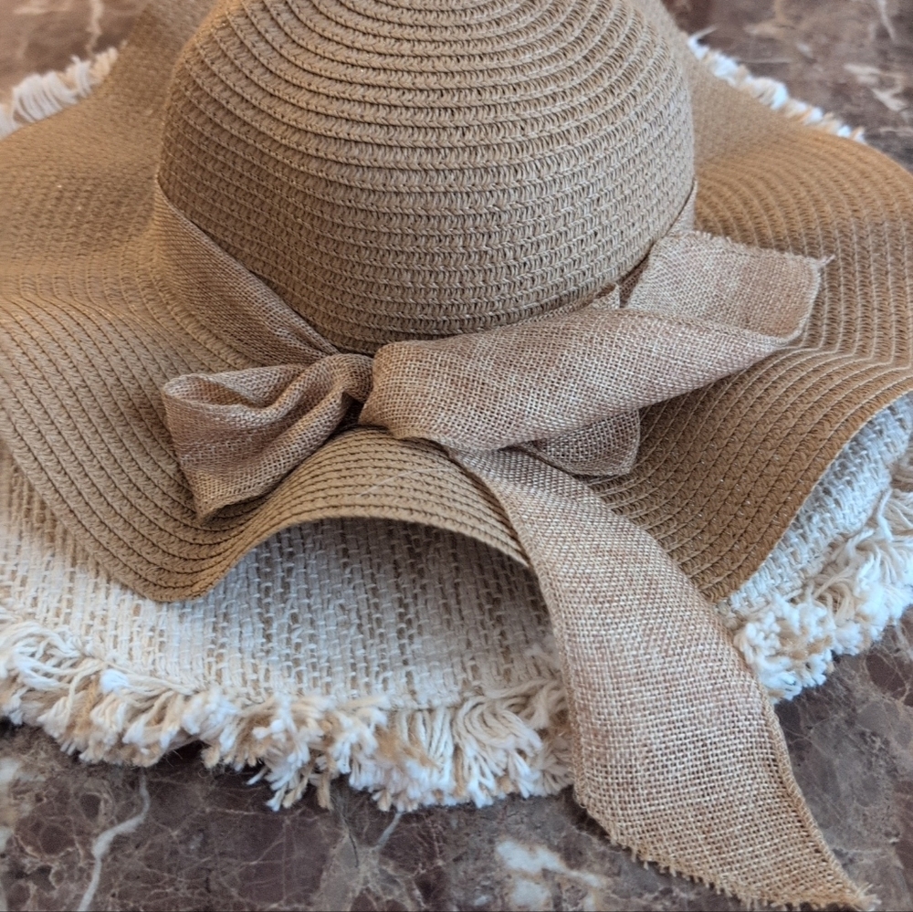 SHEIN Tan Wide Brim Hat with Bow